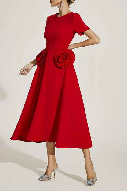 Red Flower Midi Dress