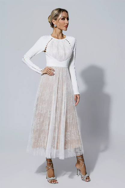 White Lace Long Sleeve Maxi Dress