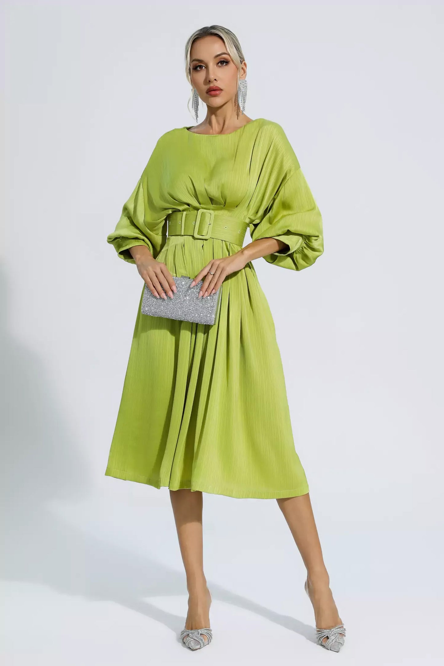 Light Green Satin Midi Dress