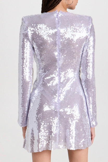 Light Purple Long Sleeve Strappy Sequin Mini Dress