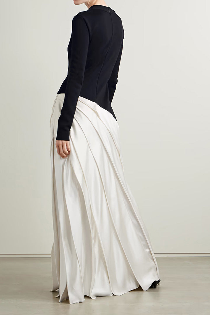 Irregularly Pleated Color Blocked Maxi Dress