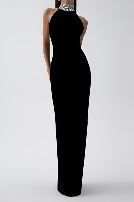 Black Sleeveless Backless Long Dress