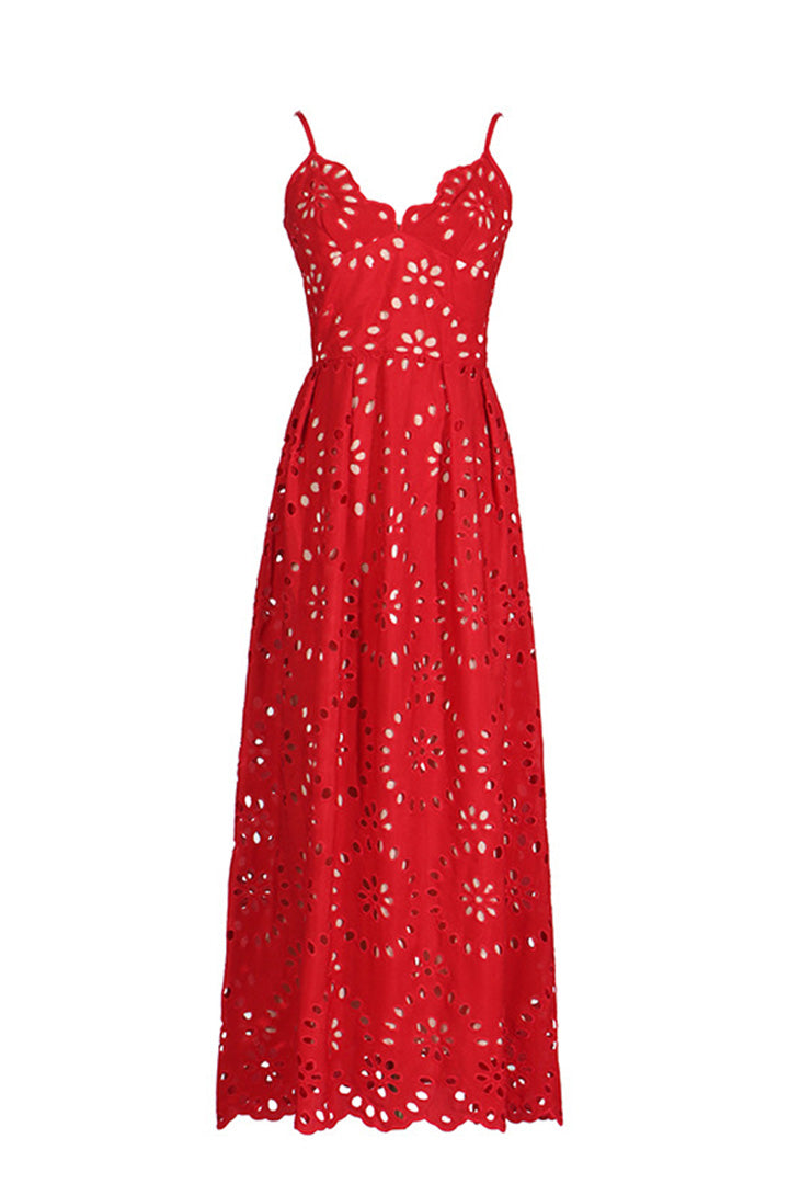 Embroidered Crochet Long Halter Dress