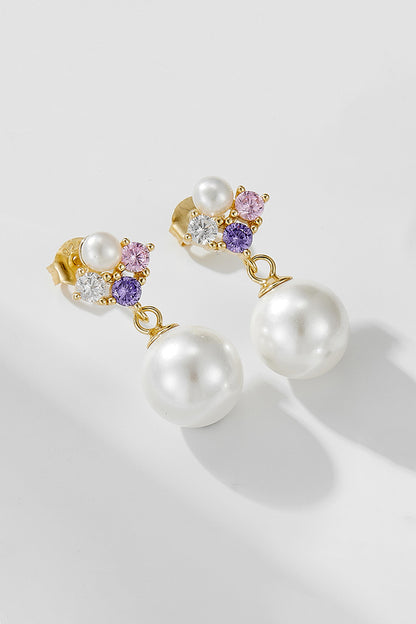 18K Gold CZ Pearl Earrings