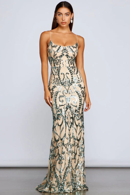 Green Sequined Maxi Dress