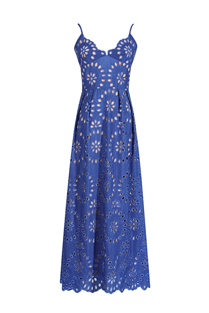 Embroidered Crochet Long Halter Dress