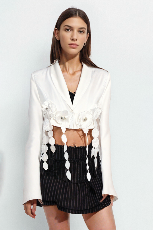 White Flower Patchwork Short Suit