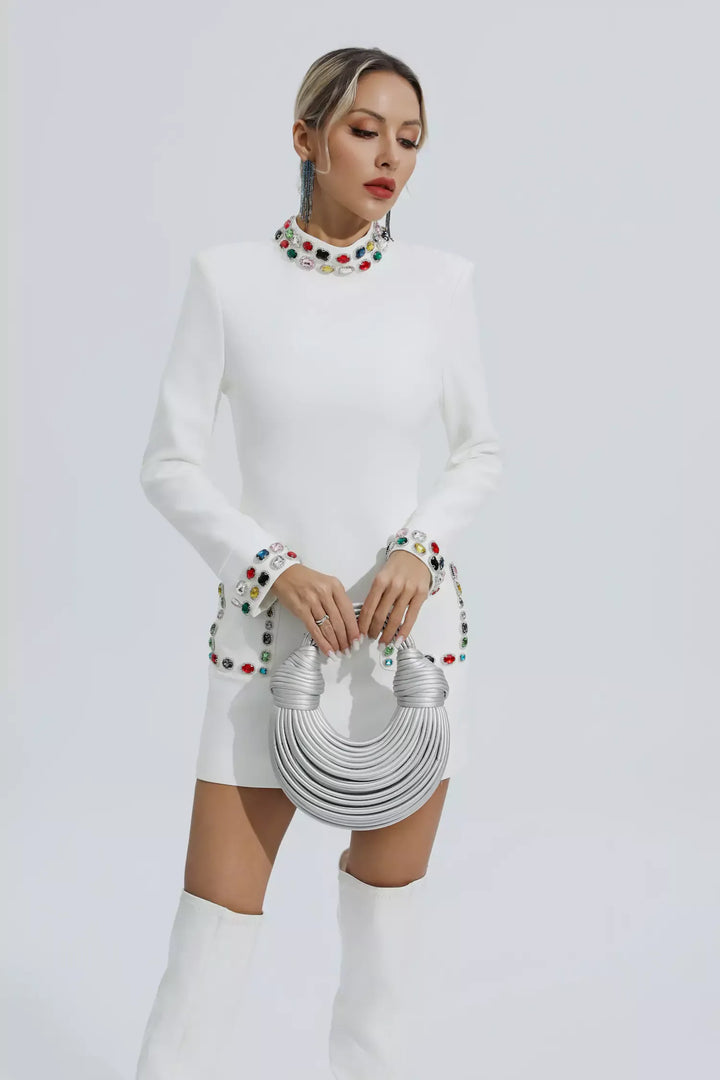 White Diamond Embellishment Mini Dress