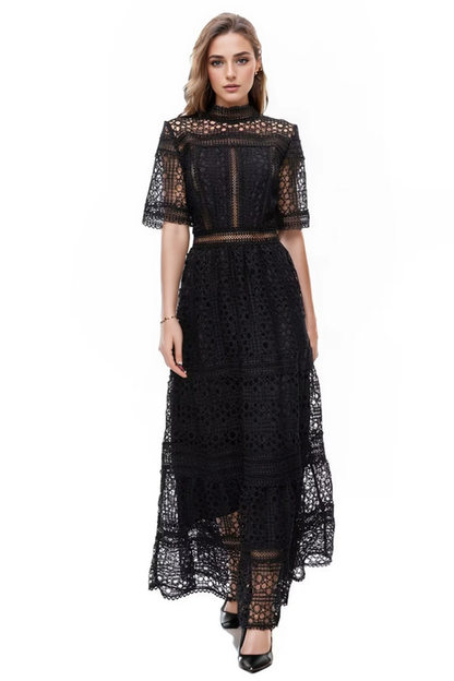 Half Sleeves Lace Midi Dress