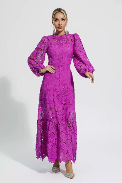 Purple Cut Out Long Sleeve Dress