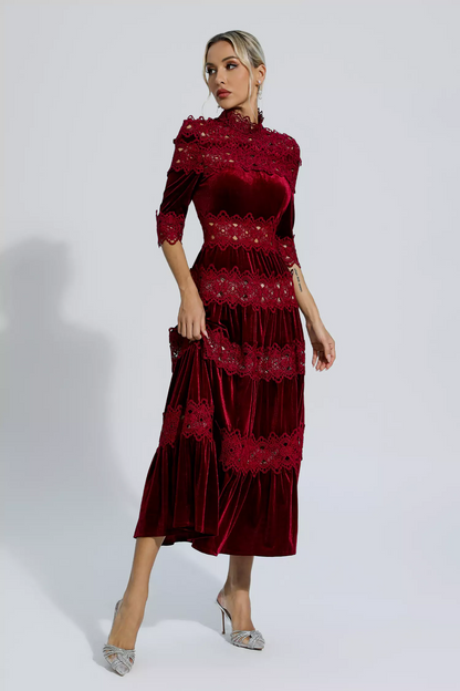 Wine Red Cut Out Long Sleeve Dress