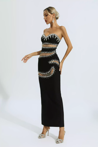 Black Beading Mesh Bandage Dress