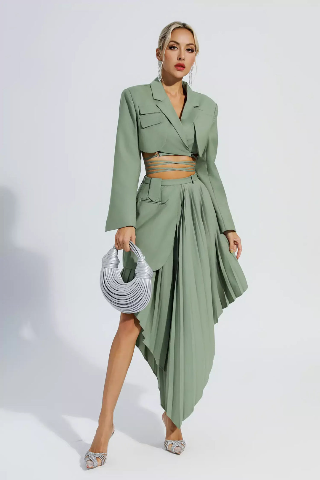 Green Ruffle Blazer Set