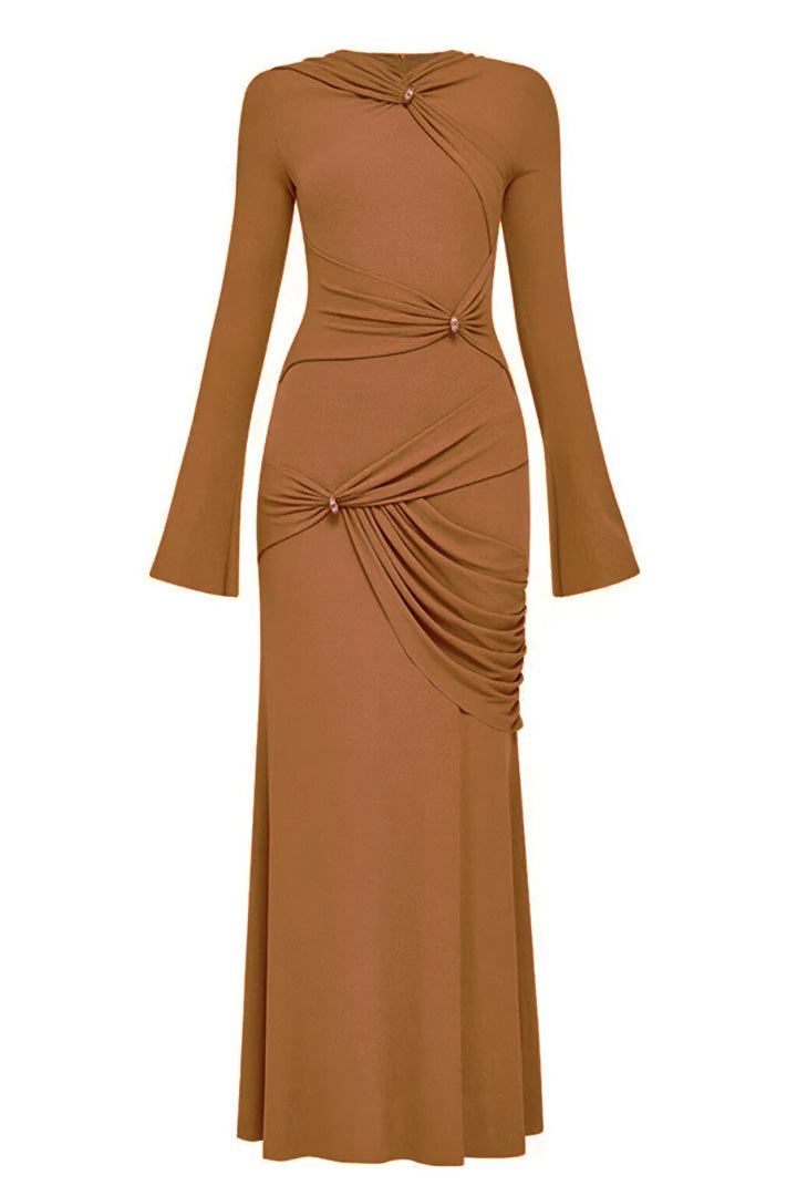 Solid Color Asymmetric Pleated Knit Long Dress