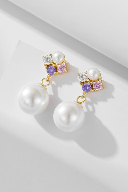 18K Gold CZ Pearl Earrings