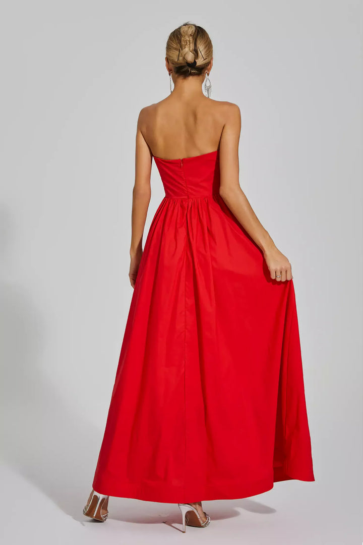 Red Rose Flower Off Shoulder Dress