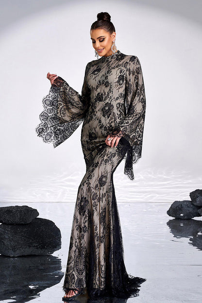 Black Vintage Lace Evening Gown