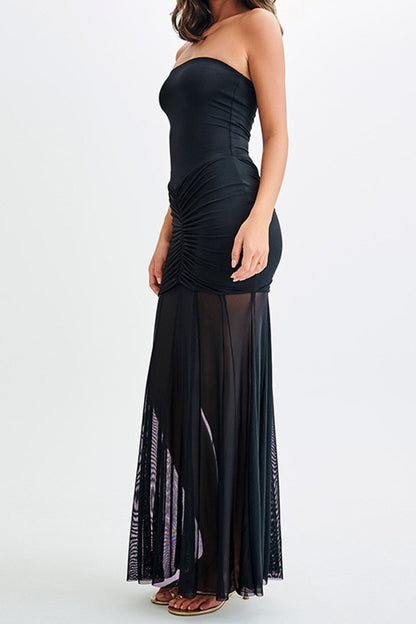 Sheath Mesh Patchwork Backless Maxi Dress