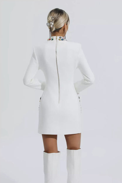 White Diamond Embellishment Mini Dress