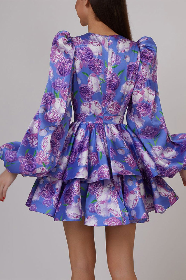 Bubble Sleeve Printed Short Puffy Dress