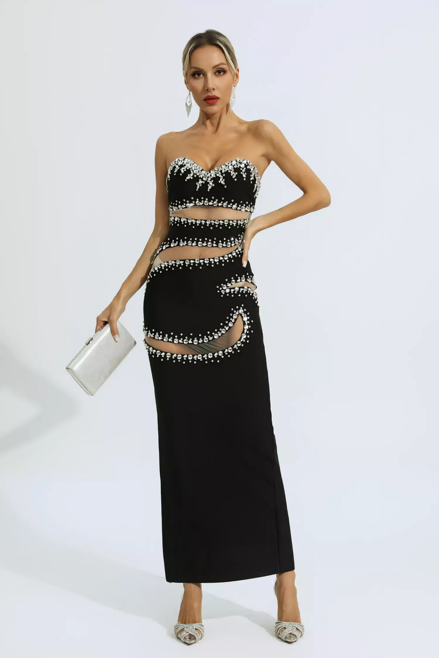 Black Beading Mesh Bandage Dress