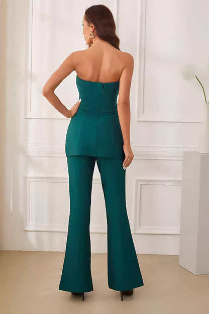 Christmas Dark Green Sheath Top + High Waisted Pants Set