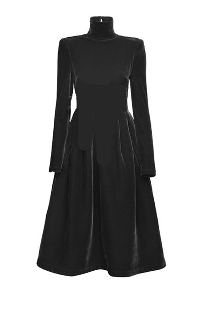 Black Vintage Velvet Midi Fall/Winter Dresses