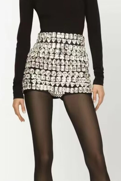 Black Diamond Encrusted Skinny Shorts