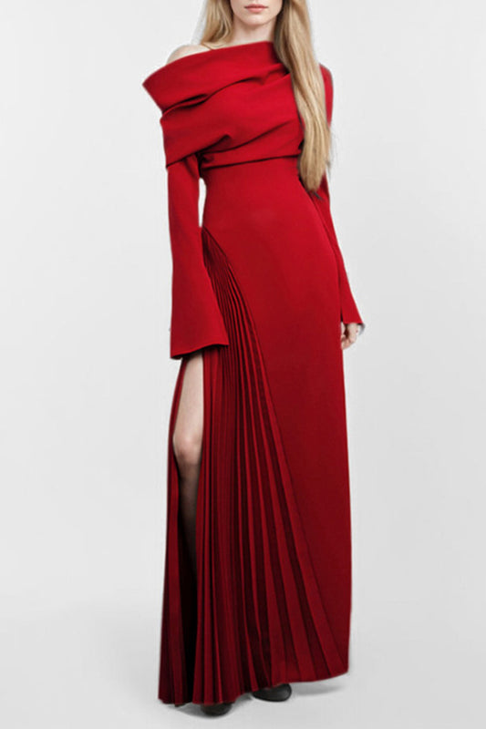 Pleated Spliced Irregular Slit Long Skirt