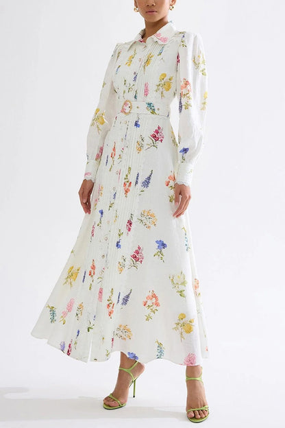 Stand Collar Printed Midi Dress