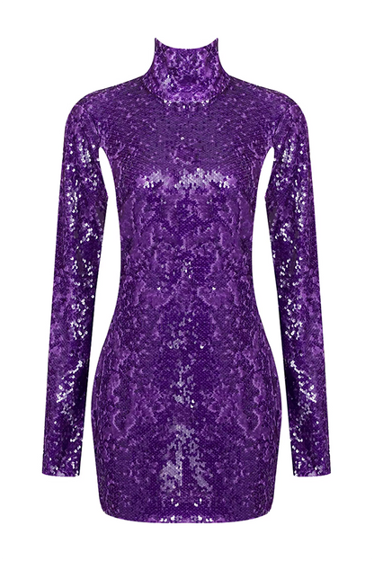 Purple Backless Mini Sequins Dress