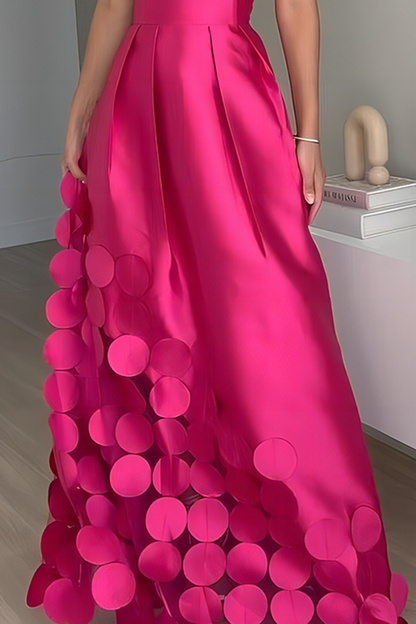 Rose Red Sheath Round Piece Patchwork Long Dress