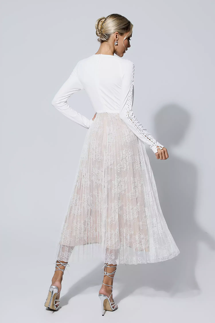 White Lace Long Sleeve Maxi Dress