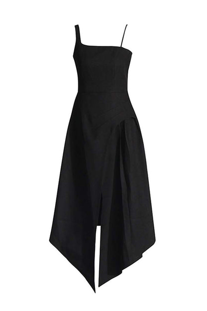 Black Detachable Pullover Halter Slit Midi Dress