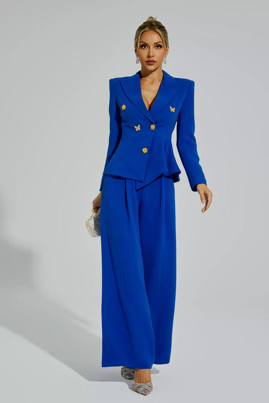 Blue Butterflies Button Blazer Set