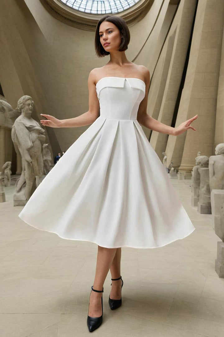 White High Waisted Sheath Midi Dress