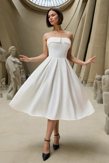 White High Waisted Sheath Midi Dress