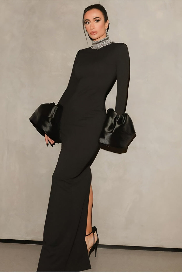 Elegant Flared Long Sleeve Maxi Dress