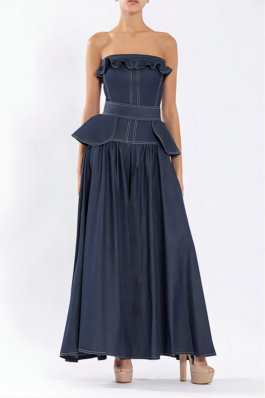 Blue Sheath Denim Wood Earring Midi Dress