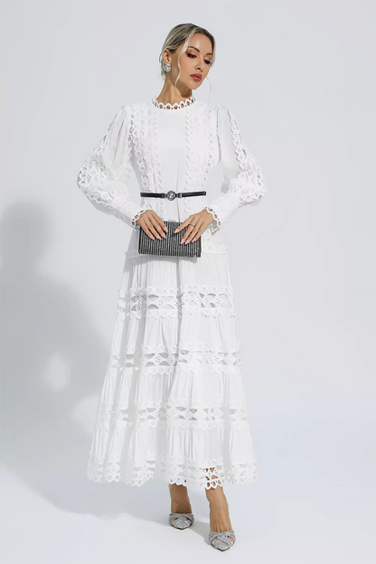 White Hollow Ruffle Maxi Dress