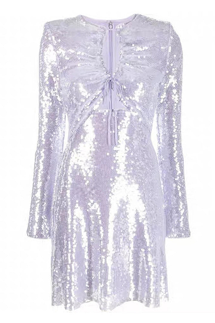 Light Purple Long Sleeve Strappy Sequin Mini Dress