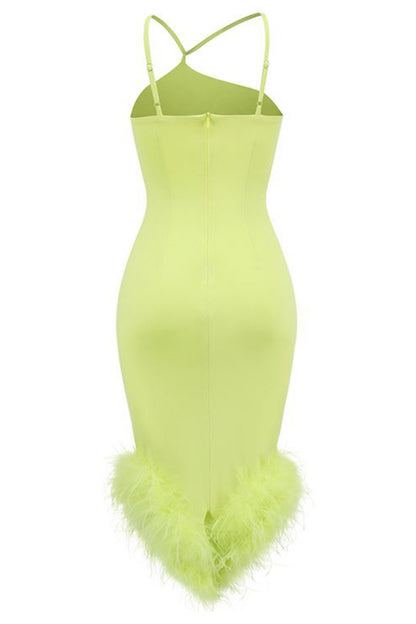 Solid Color Feather Patchwork Halter Dress