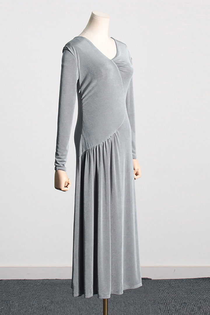 Simple Irregular V Neck Midi Dress