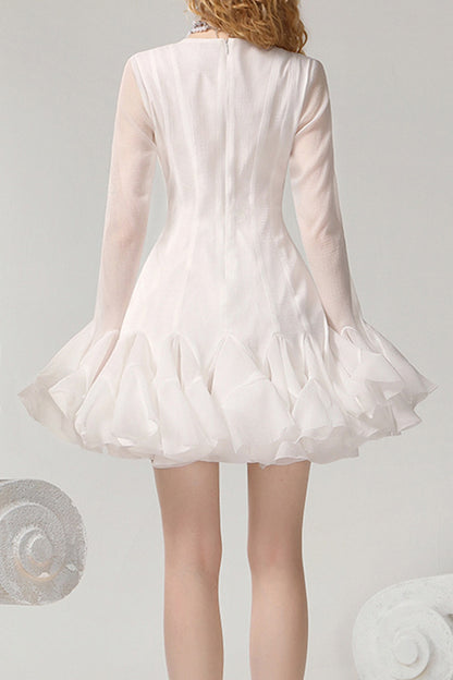 White Flared Sleeve Swing A-Line Mini Dress