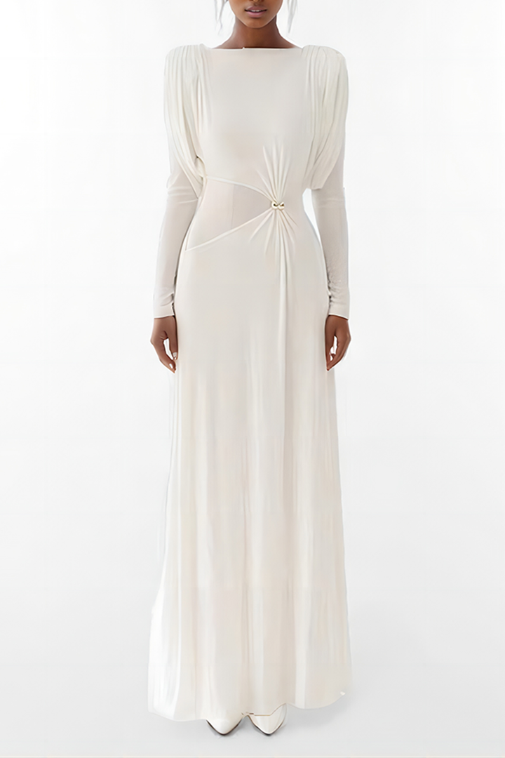 Elegant Buttonknot Pleated Maxi Dress