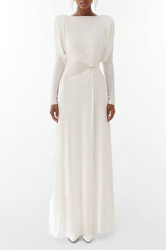 Elegant Buttonknot Pleated Maxi Dress