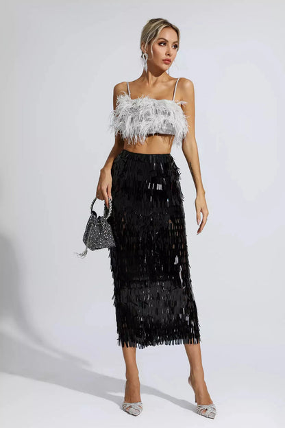 Black Feather Sequin Set