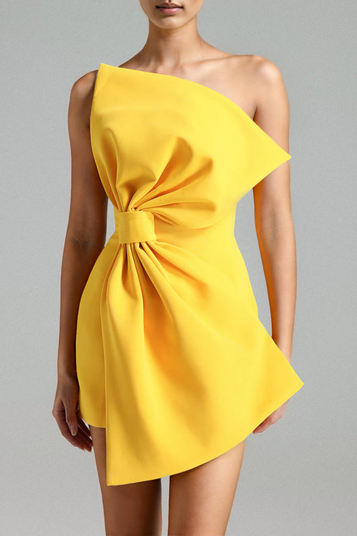 Solid Color Bow Sheath Mini Dress