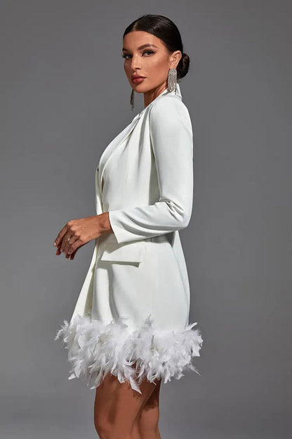 White Feather Blazer Mini Dress