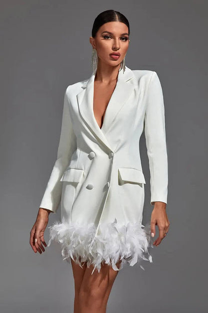 White Feather Blazer Mini Dress